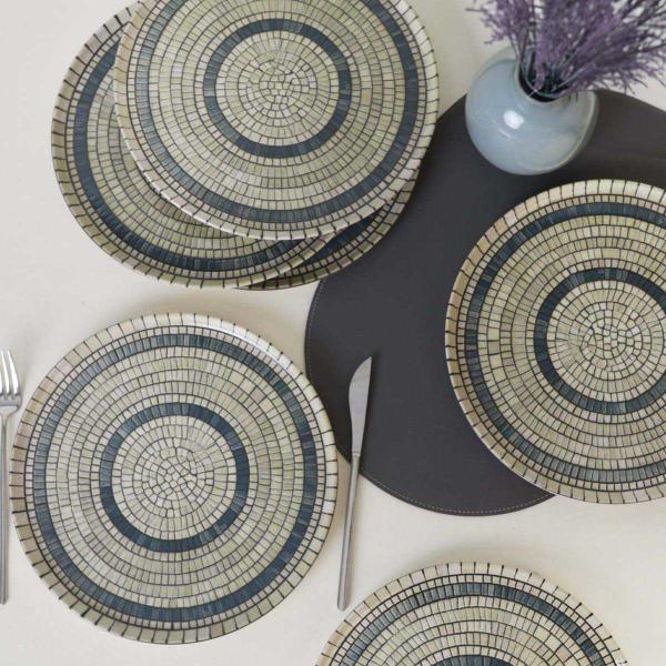 Assiette en céramique Mosaique 28 cm (Lot de 6) - HANAH HOME