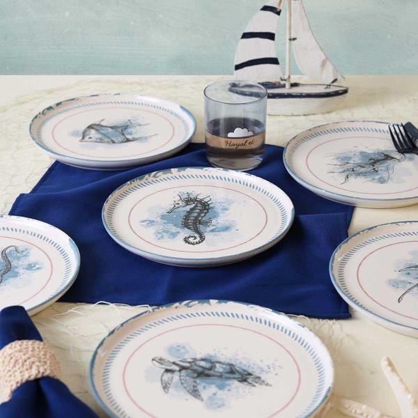 Assiette en porcelaine Marine (Lot de 6) - HANAH HOME