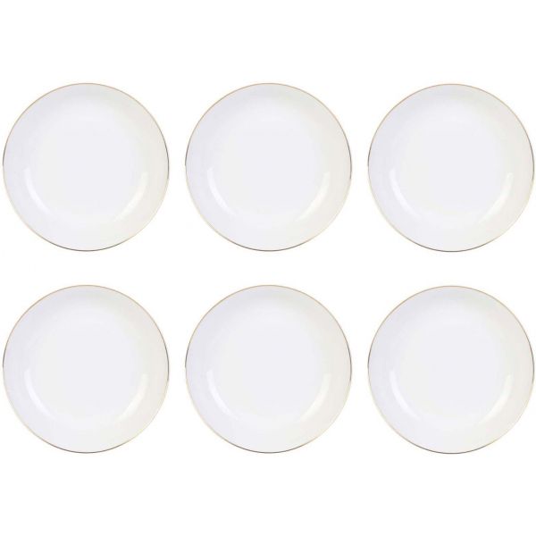 Set de 4 assiettes plates en céramique blanche et liseré bleu