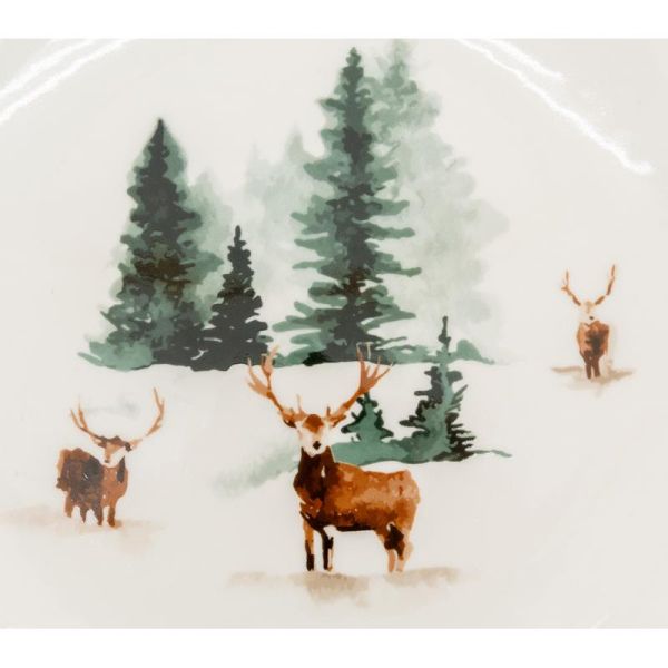 Vaisselle en porcelaine décor Cerf et Sapin, style fait main - 6