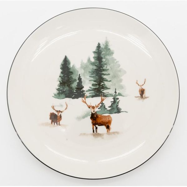 Vaisselle en porcelaine décor Cerf et Sapin, style fait main - 5