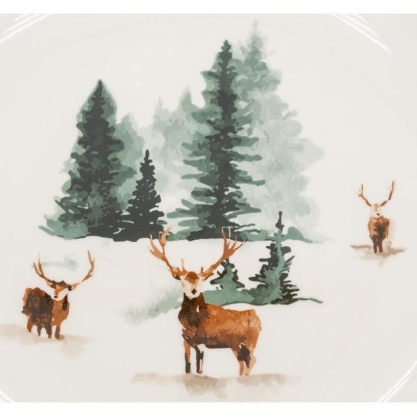 Vaisselle en porcelaine décor Cerf et Sapin, style fait main - 6