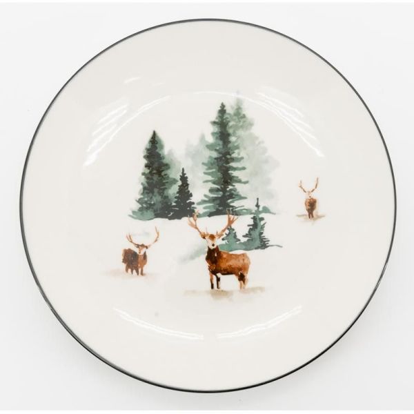 Vaisselle en porcelaine décor Cerf et Sapin, style fait main - 5