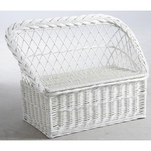 Banquette coffre osier pour enfant loa (laqué blanc)