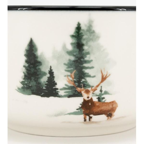 Vaisselle en porcelaine décor Cerf et Sapin, style fait main - AUB-6816