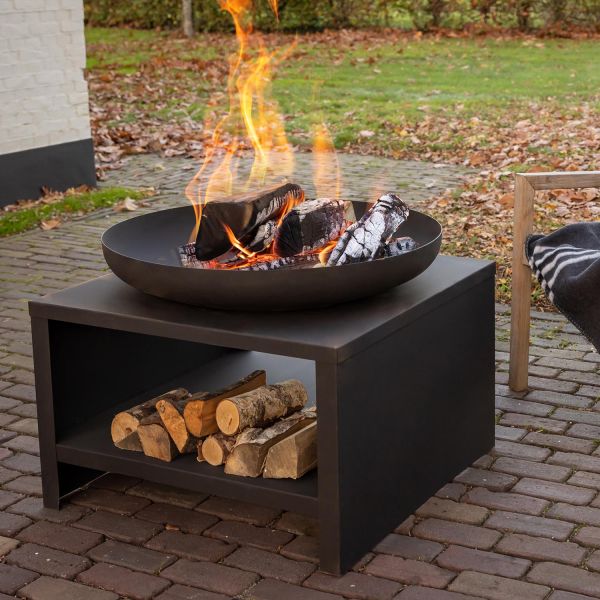 Braséro en métal avec range bois 80 cm - FANCY FLAMES