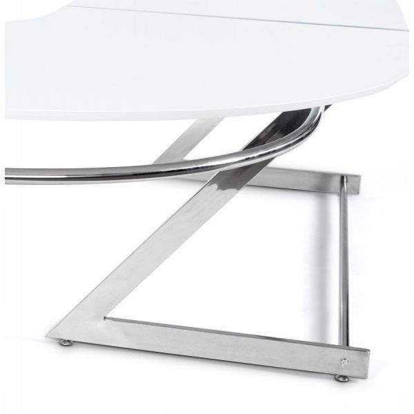 Bureau d'angle glossy en bois blanc laqué et métal