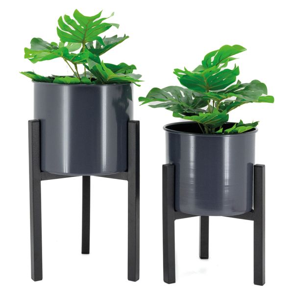 Cache-pots en métal noir Graph (Lot de 2) - AUBRY GASPARD