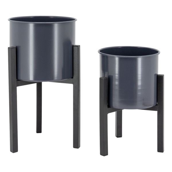 Cache-pots en métal noir Graph (Lot de 2)