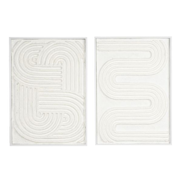 Cadres en bois blanc motifs abstraits papier maché (Lot de 2)