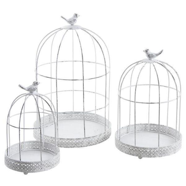 Set de 3 cages décoratives en métal antique blanc