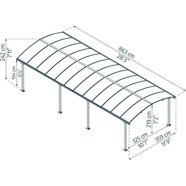 Carport en aluminium et polycarbonate Arcadia - PAA-0420