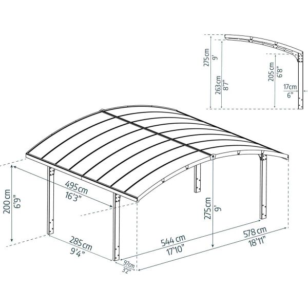 Carport en aluminium et polycarbonate Arizona Wave - PAA-0413