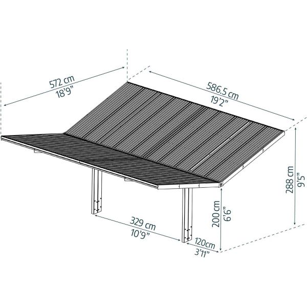 Carport en aluminium et polycarbonate double Sydney ailes - PAA-0434