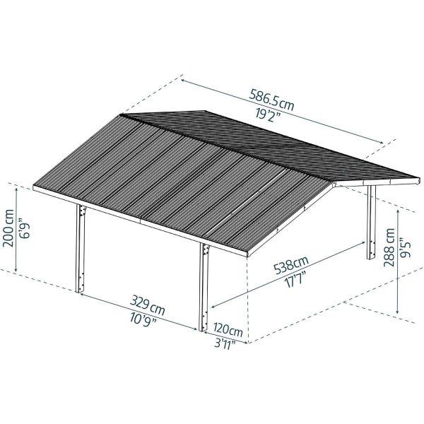 Carport en aluminium et polycarbonate double Sydney - PAA-0433