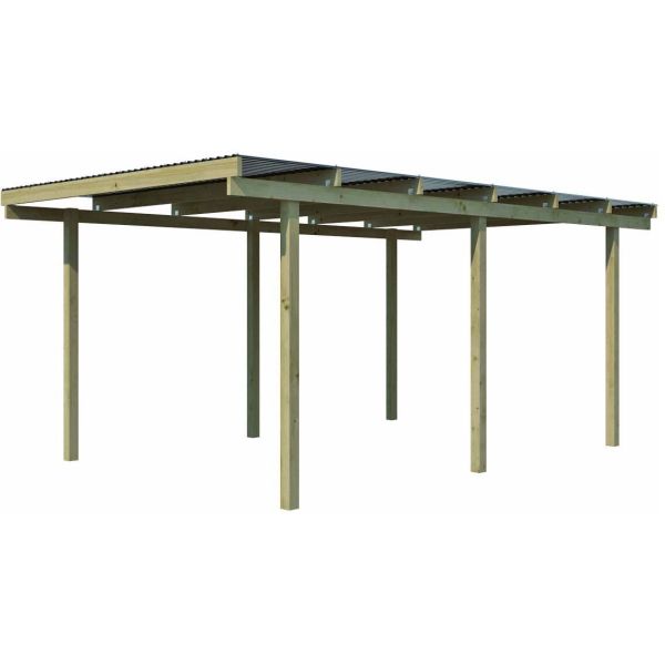 Carport en bois et panneaux ondulés 3x5 m Budget - 1099