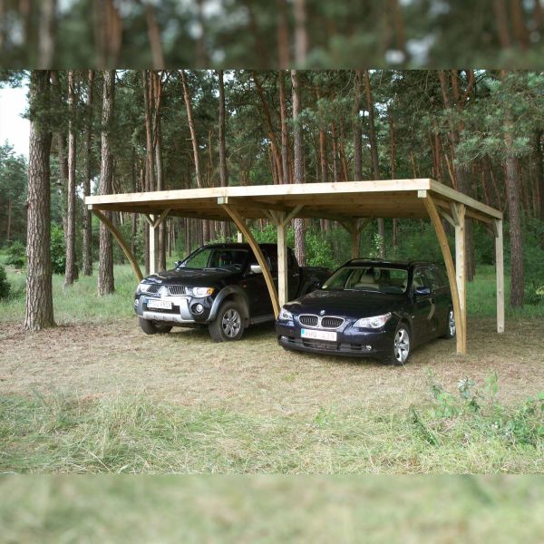 Carport double en bois et panneaux ondulés Capri - GARDENAS