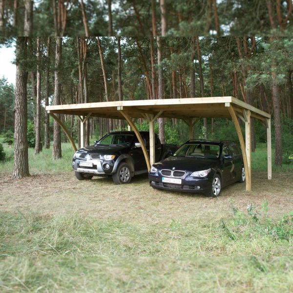 Carport double en bois et panneaux ondulés Capri - GARDENAS