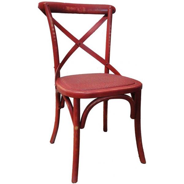 Chaise de bistrot en bois vieilli (rouge)