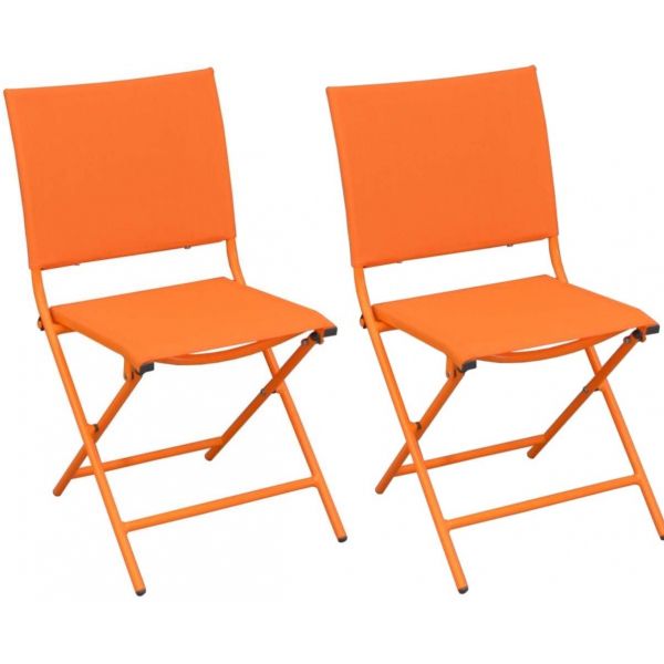 Chaise Pliante Textil Ne Et Acier Lot De 2 Orange   Chaise Pliante Textilene Acier Lot Orange Blanc 03 