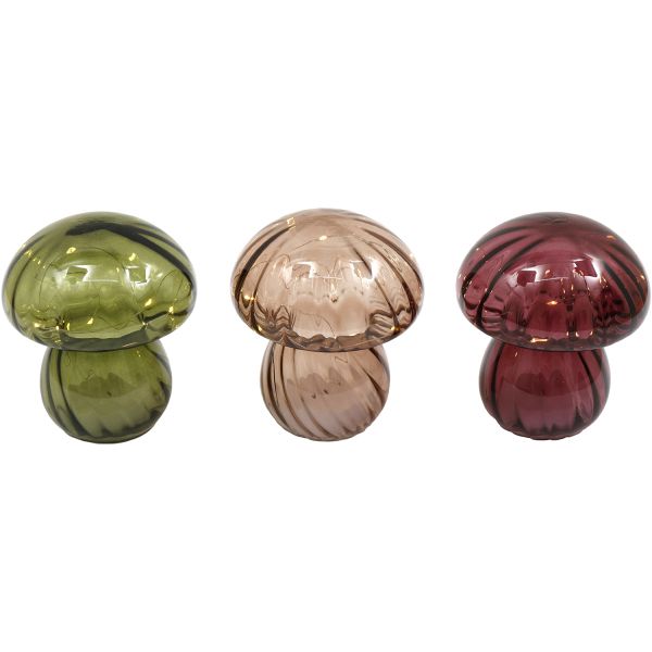 Champignon led en verre 13.5 x 16 cm (Lot de 3)