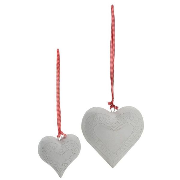 Coeur en métal laqué blanc lacet vichy - 34,90