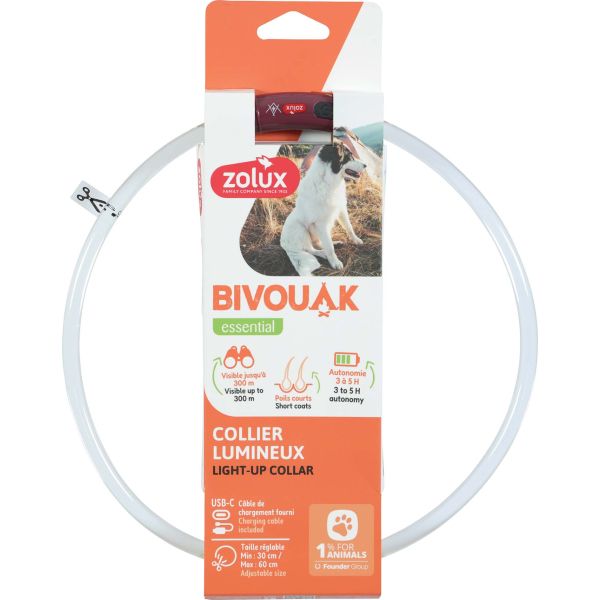 Collier lumineux pour chiens poils courts Bivouak