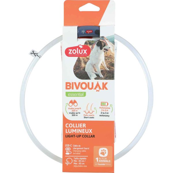 Collier lumineux pour chiens poils courts Bivouak