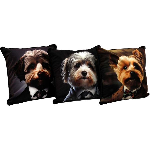 Coussin imprimé chiens Fluffy 45 x 45 cm (Lot de 3)