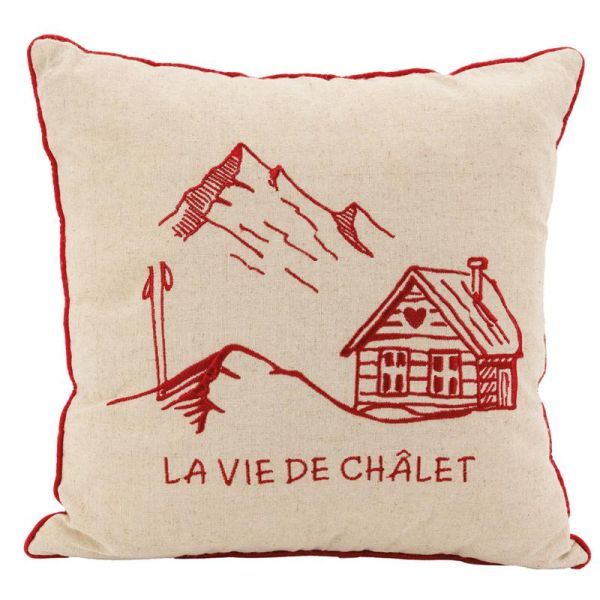 Coussin en lin et coton La vie de Chalet - AUB-6800