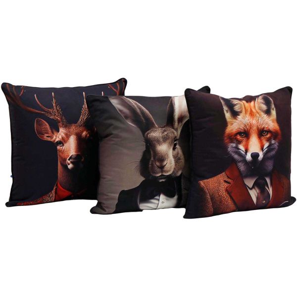 Coussin en polyester imprimé animaux 45 x 45 cm (Lot de 3)