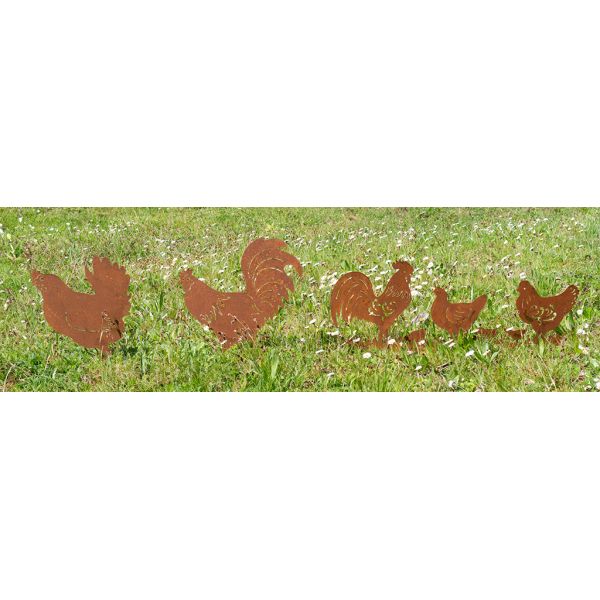 Décor de jardin Poules et Coq en métal vieilli - 5