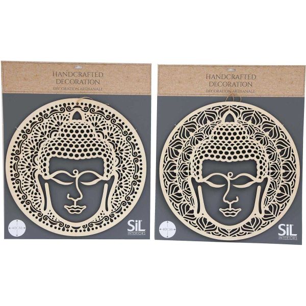 Décoration murale ronde Bouddha 40 cm en bois sculpté - SIL