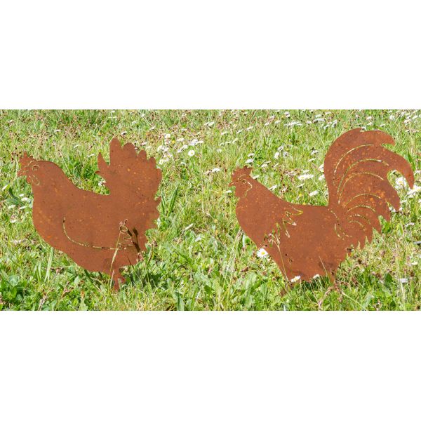 Décors de jardin en métal poule + coq (lot de 2) - 6