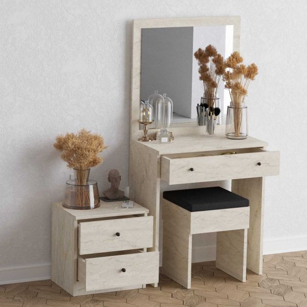 Ensemble coiffeuse avec miroir, petite commode et tabouret Nice - 5