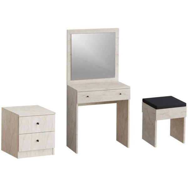 Ensemble coiffeuse avec miroir, petite commode et tabouret Nice