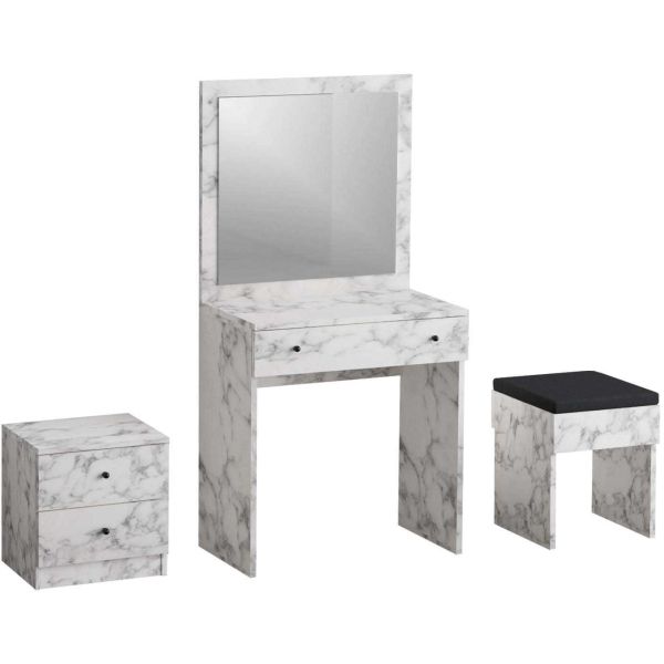 Ensemble coiffeuse avec miroir, petite commode et tabouret Nice