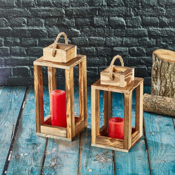 Ensemble de 2 lanternes en bois - HANAH HOME