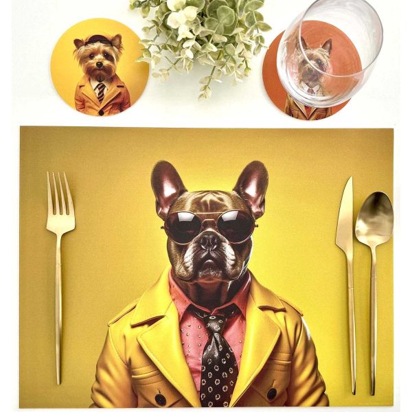 Ensemble sets de table et dessous de verre Funny Dogs - Ma chérie Mon amour