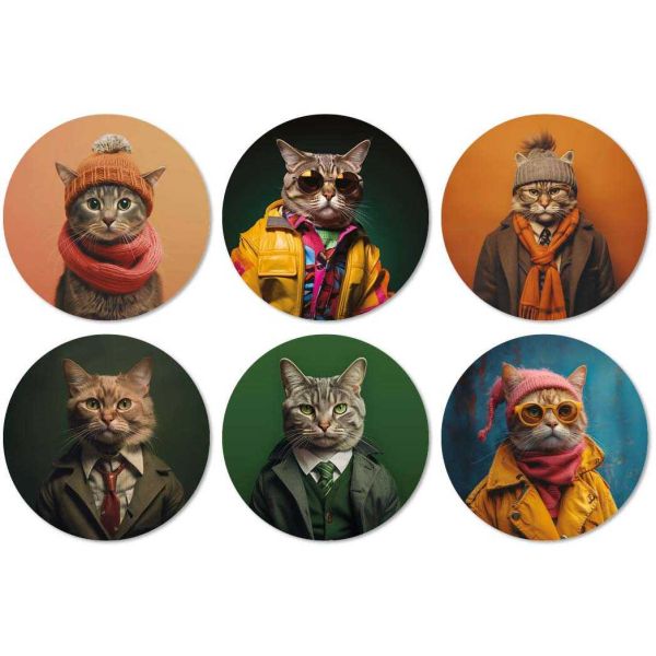 Ensemble sets de table en vinyle 40 x 30 cm et dessous de verre Funny cats - 49,90