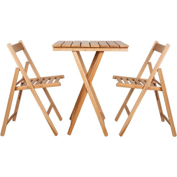 Ensemble table 60 x 60 cm et 2 chaises pliantes en bois