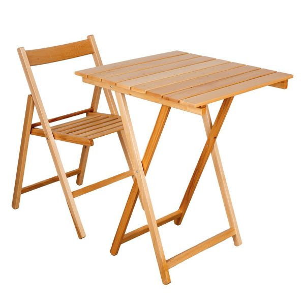 Ensemble table 60 x 60 cm et 2 chaises pliantes en bois - ITA-0113