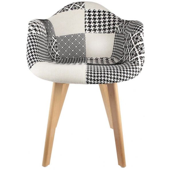 Fauteuil scandinave Patchwork Noir et blanc - Jardindeco