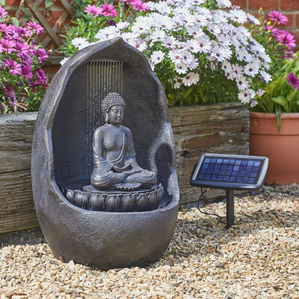 Fontaine solaire en résine buddha