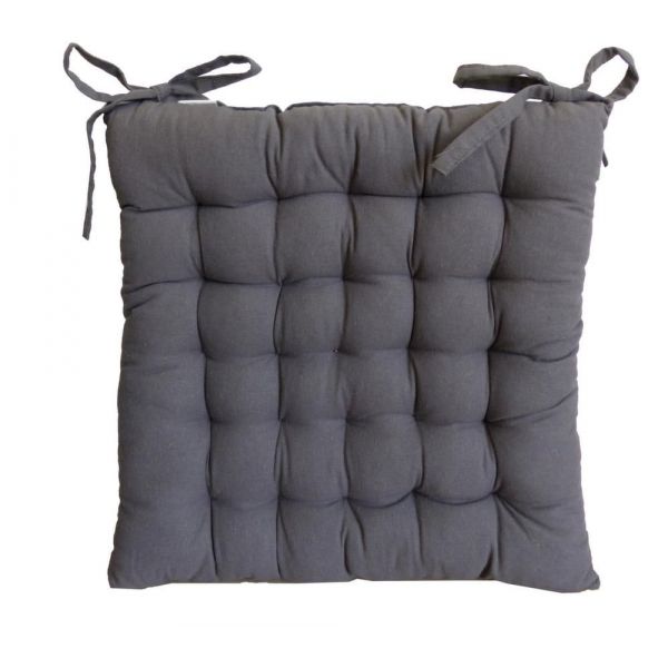 Galette de Chaise gris- 100% coton — Coussins de jardin