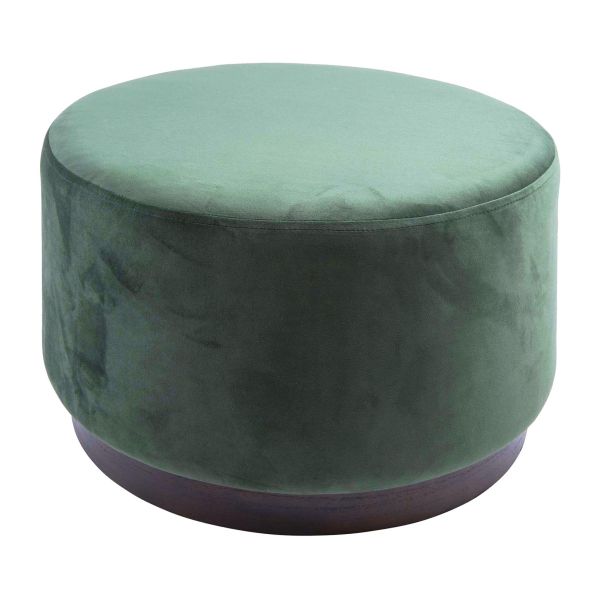 Grand pouf rond en velours et bois