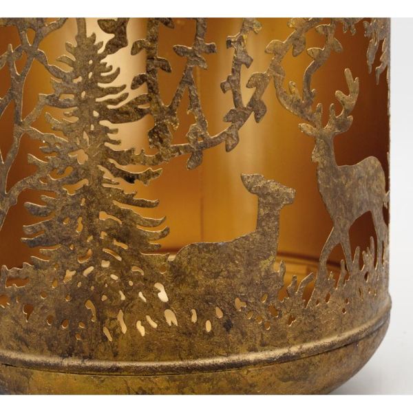 Lanterne en métal antique décor Cerf et Biche intérieur doré - 46,90