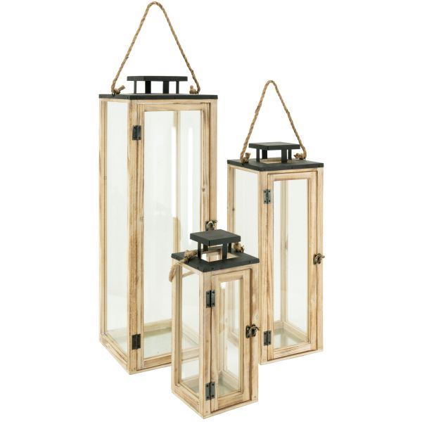 Lanternes en bois et métal (Lot de 3)