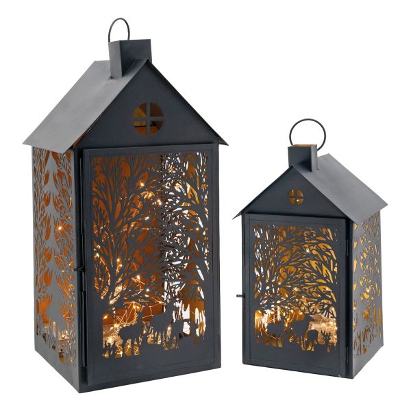 Lanternes en métal noir Maison Cerf (lot de 2)