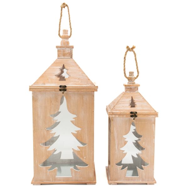 Lanterne en pin et métal Sapin (Lot de 2) - AUBRY GASPARD